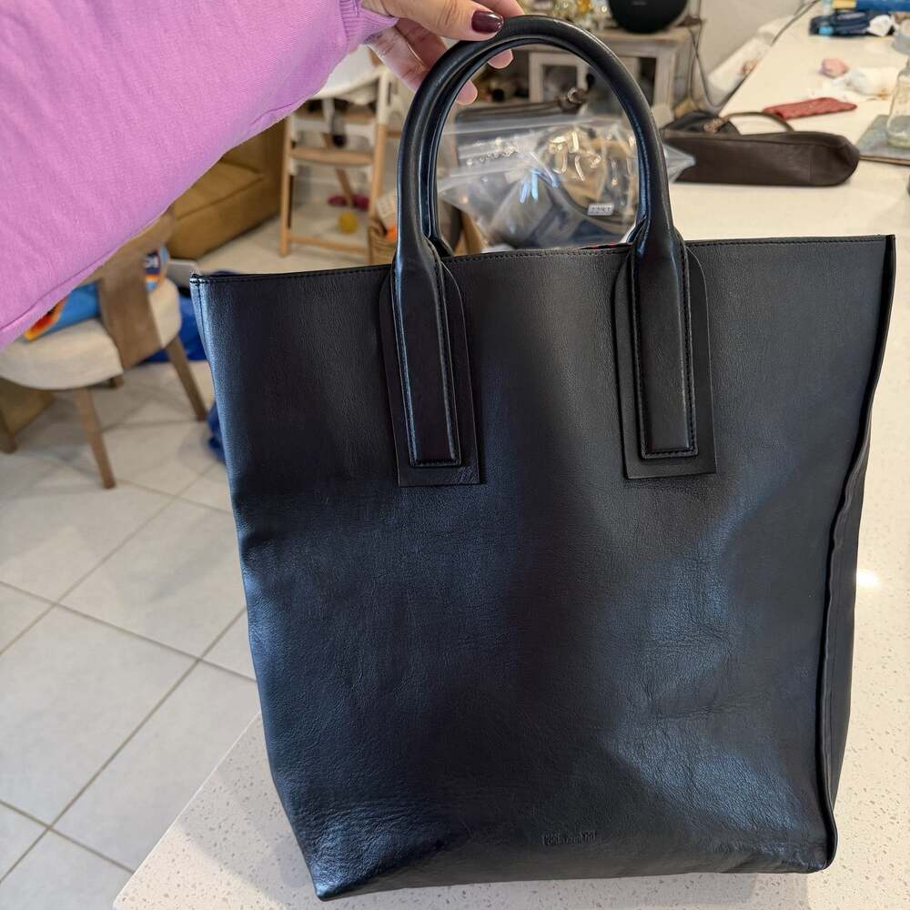 Diane Von Furstenberg Leather Origami Tote Bag Black Work Office Minimalist Chic